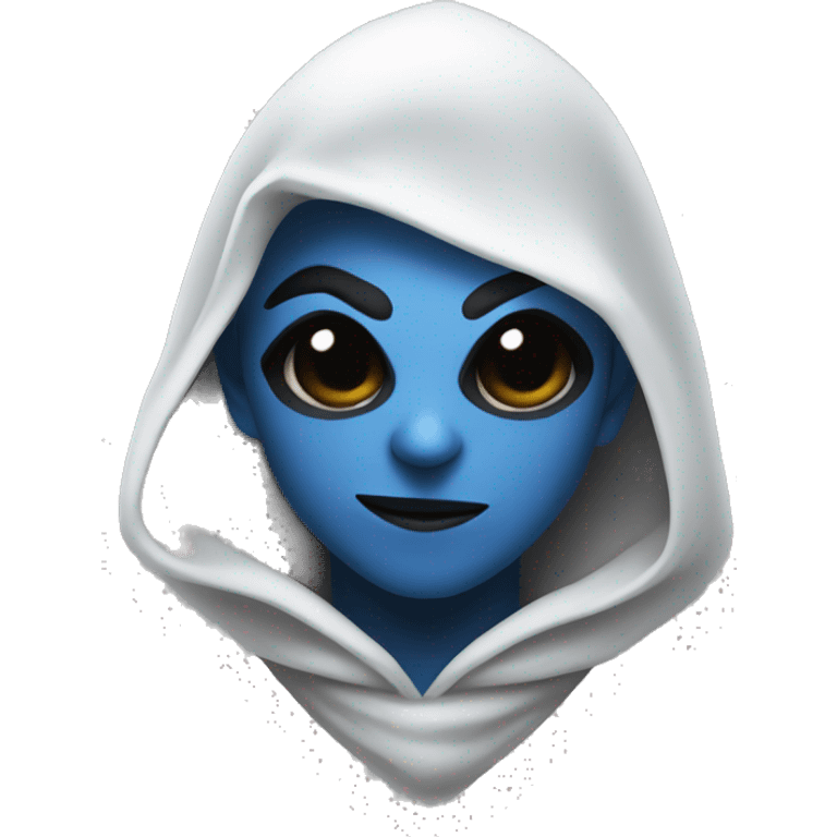 drow face thief with blue skin, white hair, black hood emoji