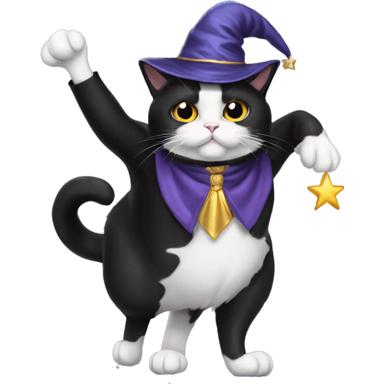 tuxedo cat on back legs as wizard emoji