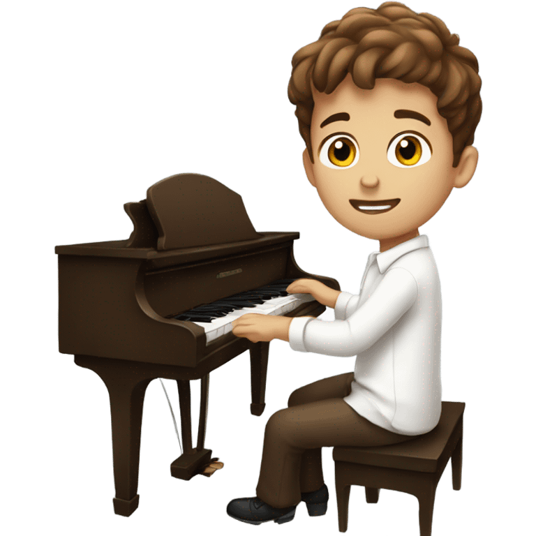 Boy with white shirt and brown hair playing the piano emoji