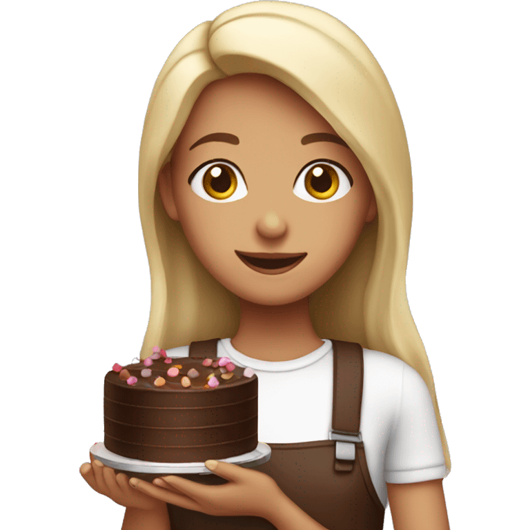 Girl holding chocolate cake  emoji