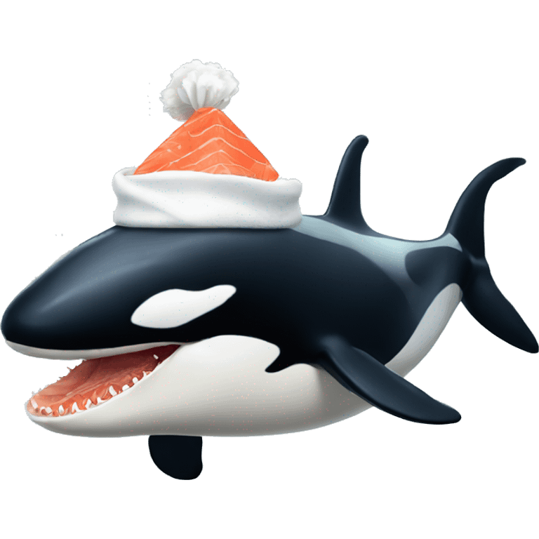 Killer whale with salmon hat emoji