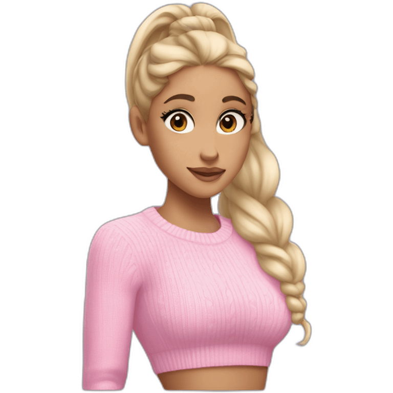 ariana grande with a blond low ponytail , wearing a pink sweater emoji