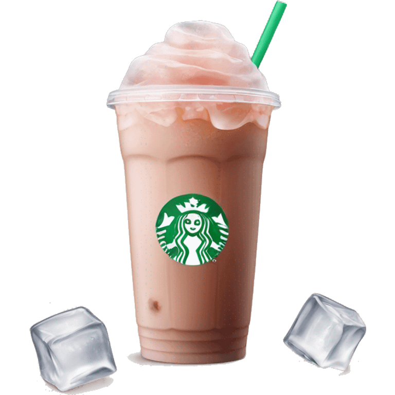 light pink starbucks ice coffee with ice cubes emoji