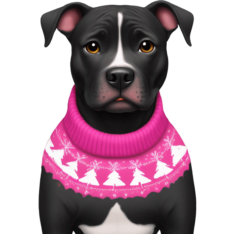 Black pitbull with pink Christmas sweater emoji