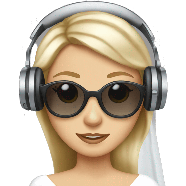 White girl as a bride wearing sunglasses and headphones emoji