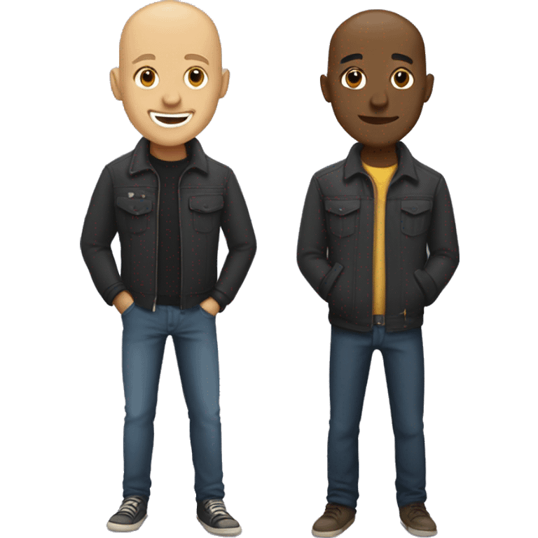 Two black men and love one with a bald head, one with curly blonde hair emoji