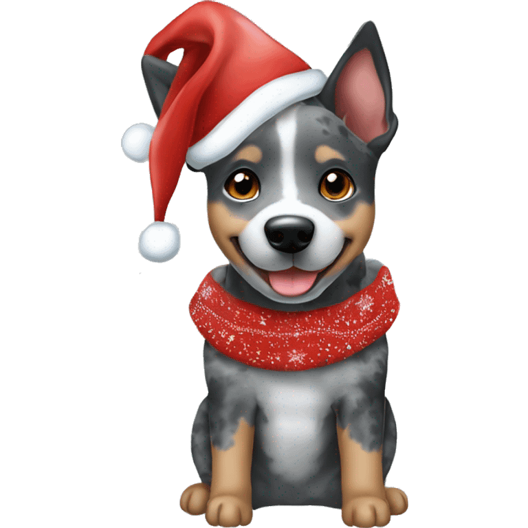 Black and gray blue heeler in Christmas clothing  emoji