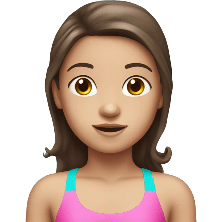 swimming little white girl with pink swimming suit dark brown long hair emoji