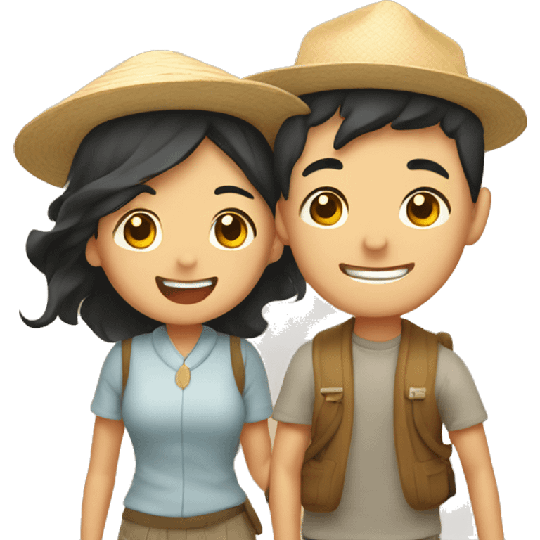 Cute Asian couple excitedly traveling  emoji