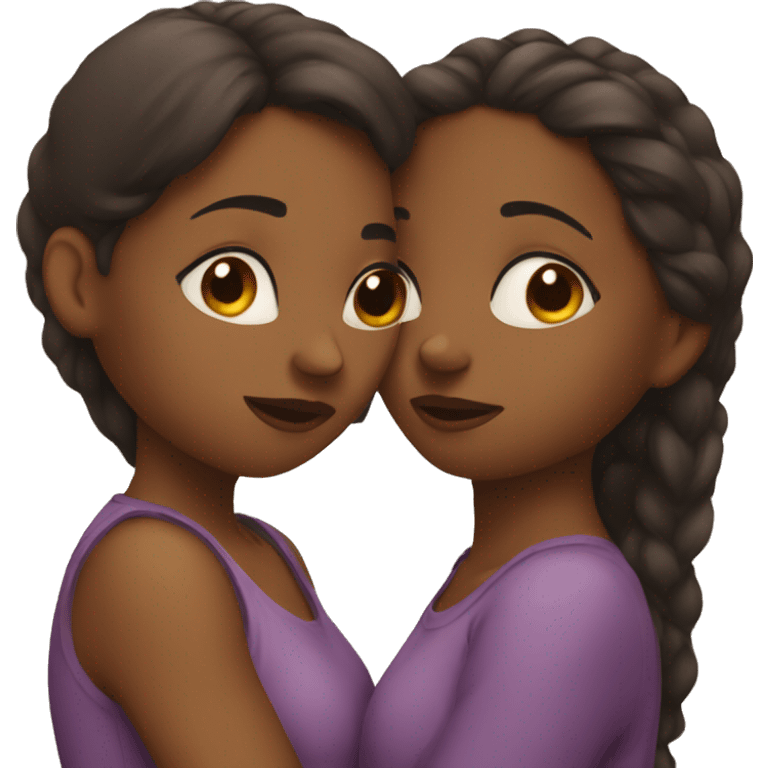 Two brown girls kissing emoji