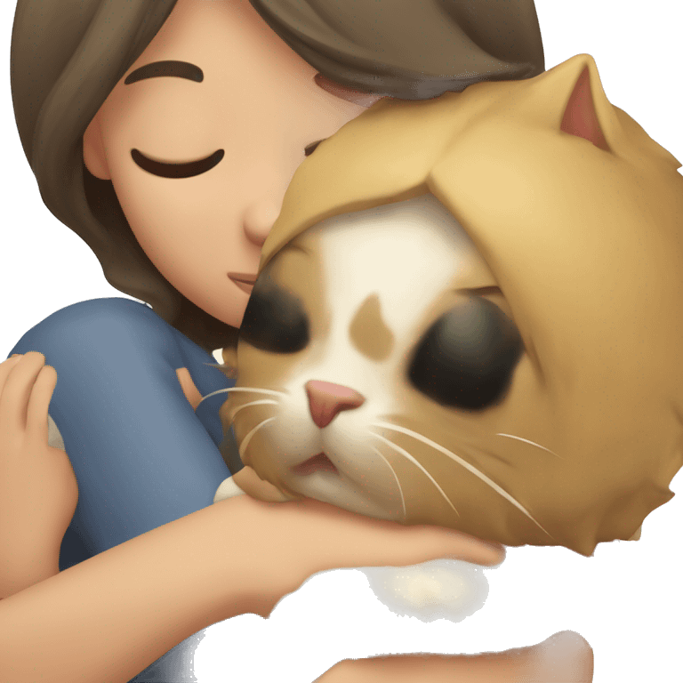 Gato durmiendo con una chica emoji