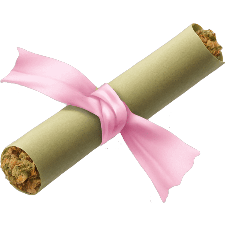 Rolled cbd joint with light baby pink ribbon on it emoji