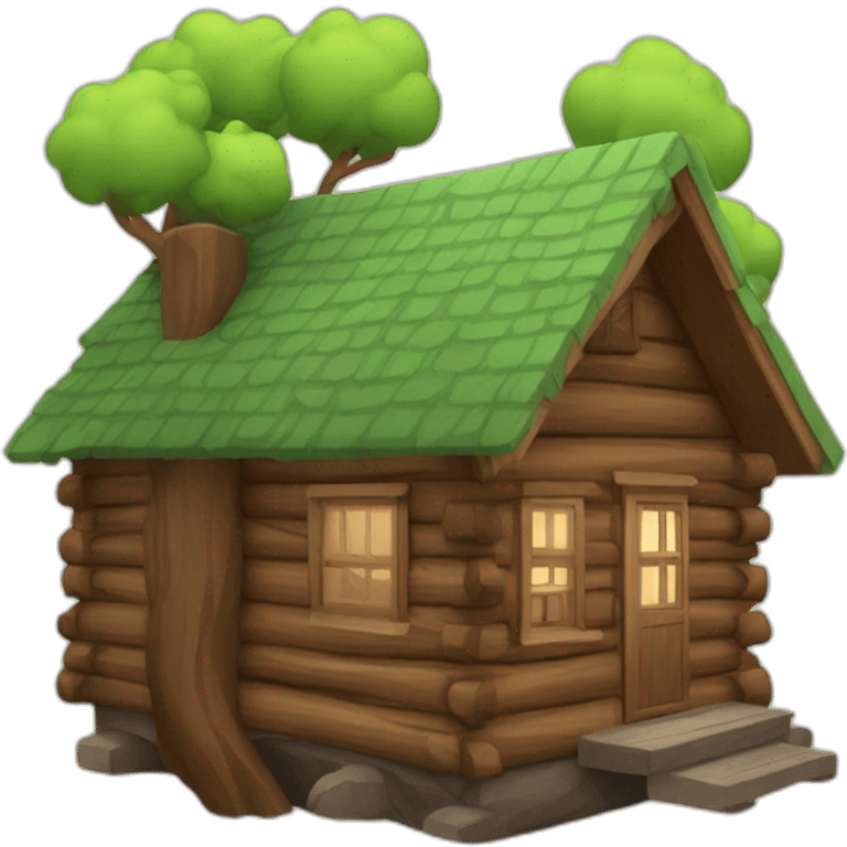 cozy wooden cabin with trees emoji