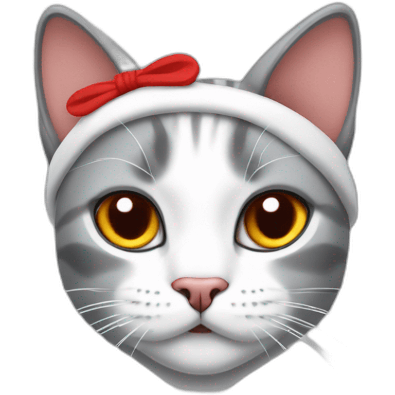 grey and white cat with red headband below ears rambo style emoji