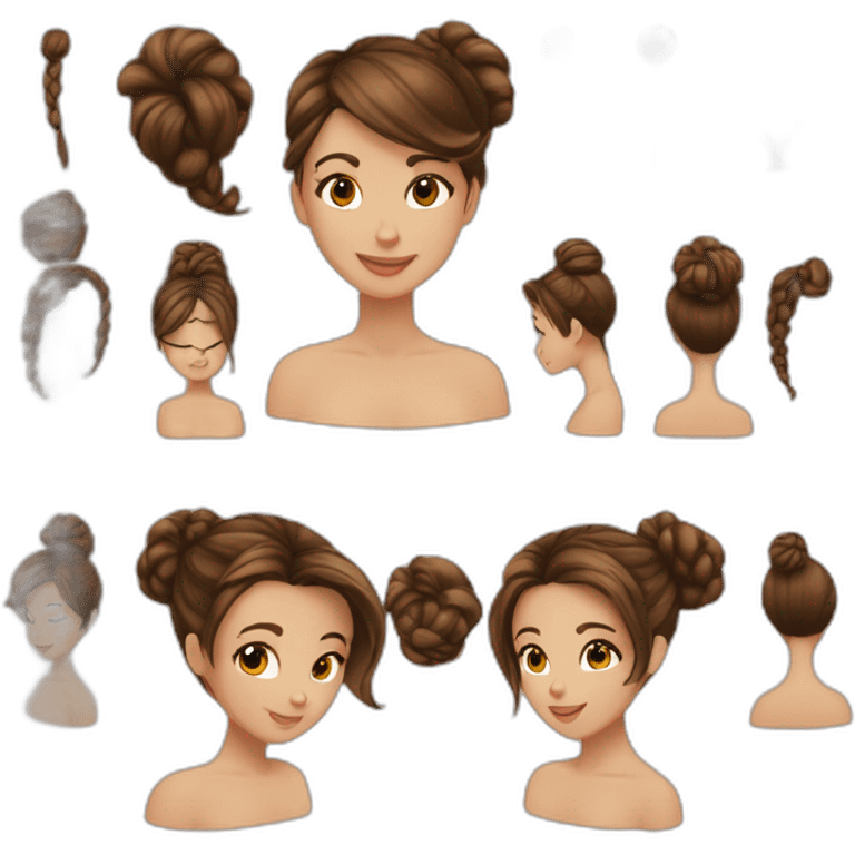 Fille cheveux bruns chignon yeux bruns emoji