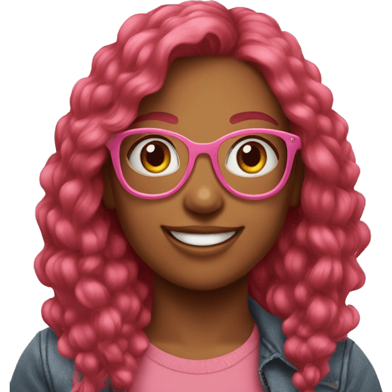 smiling red Haired girl outdoors with pink glasses emoji