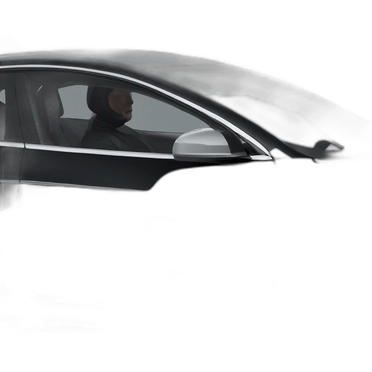 photo-realistic Elon Musk, at the wheel, inside an all black Tesla Model 3, side view emoji