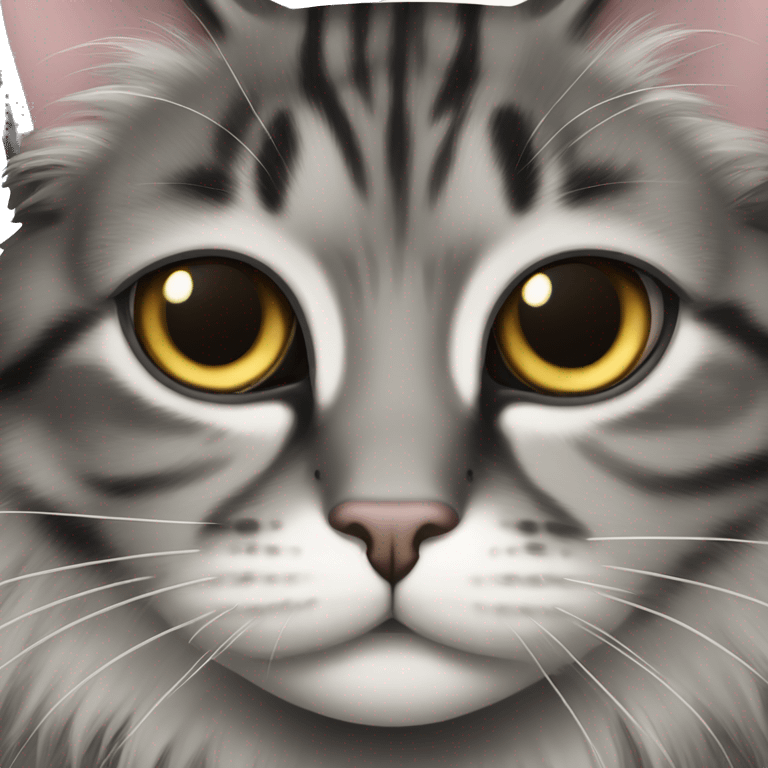 domestic long haired black and grey tabby cat slanted eyes emoji