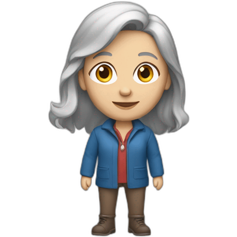 28 old women, white skin, long brown-blond hair, blue eyes, red shirt in a gray jacket emoji