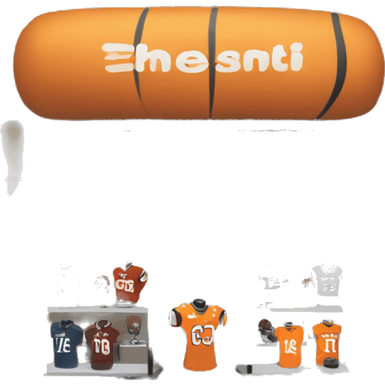 “Football store exterior with bold signage, large windows showcasing football gear, jerseys, and accessories, and a dynamic, athletic design reflecting the energy of the sport.” emoji