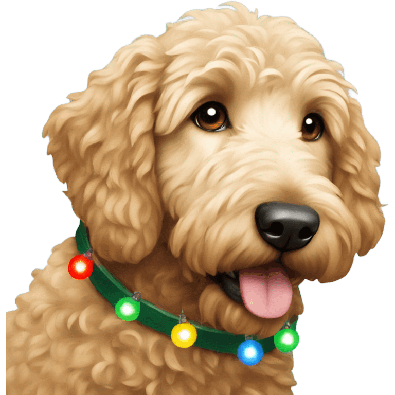 Goldendoodle with Christmas lights emoji