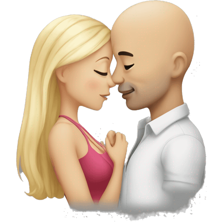 A bald man kissing a blonde girl emoji