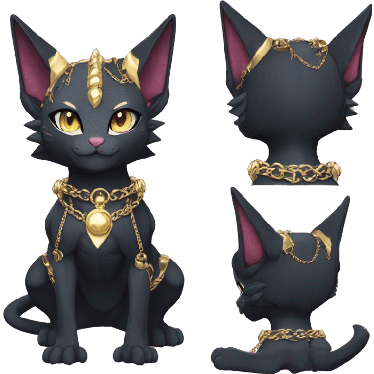 cool anthro punk kawaii edgy distinguished pretty elegant beautiful fantasy black ethereal nargacuga-Noivern-sphynx-Quiana-Fakemon collar harness gold chains necklace full body emoji