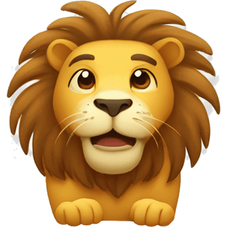 A cheerful lion stands with his paws folded on his chest, in cartoon style, minimalism emoji