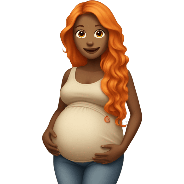 Tan girl with long orange hair holding pregnant stomach emoji