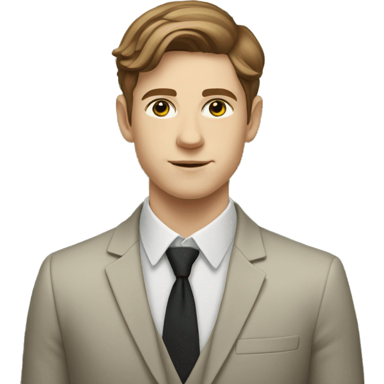 Young men with white skin and brown hair in formal portrait in nature emoji