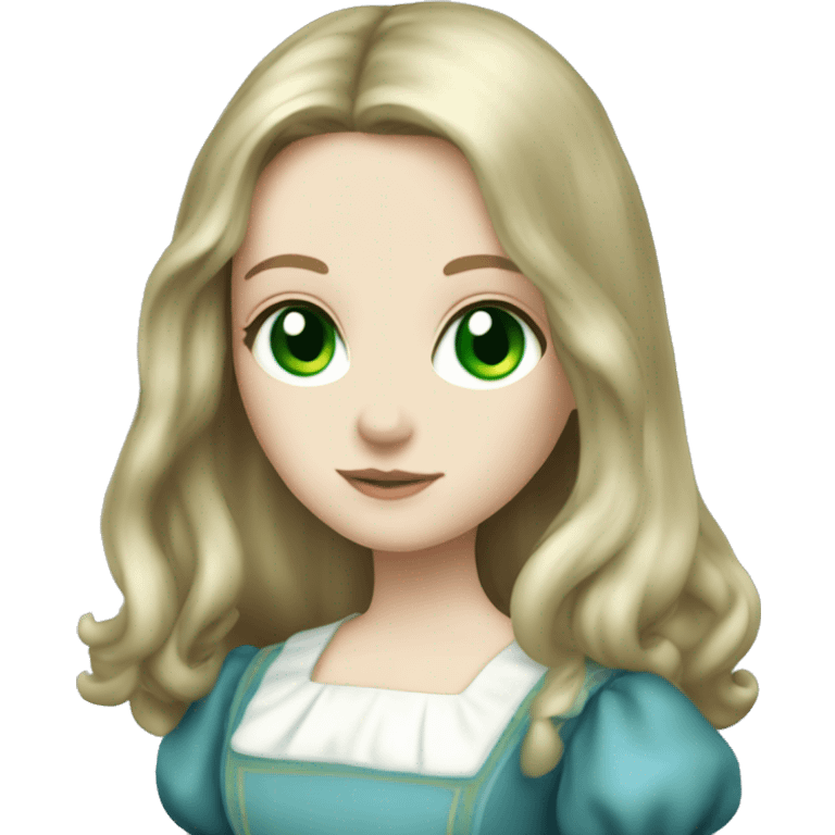 Alice Liddell pale skin long hair green eyes blue dress emoji