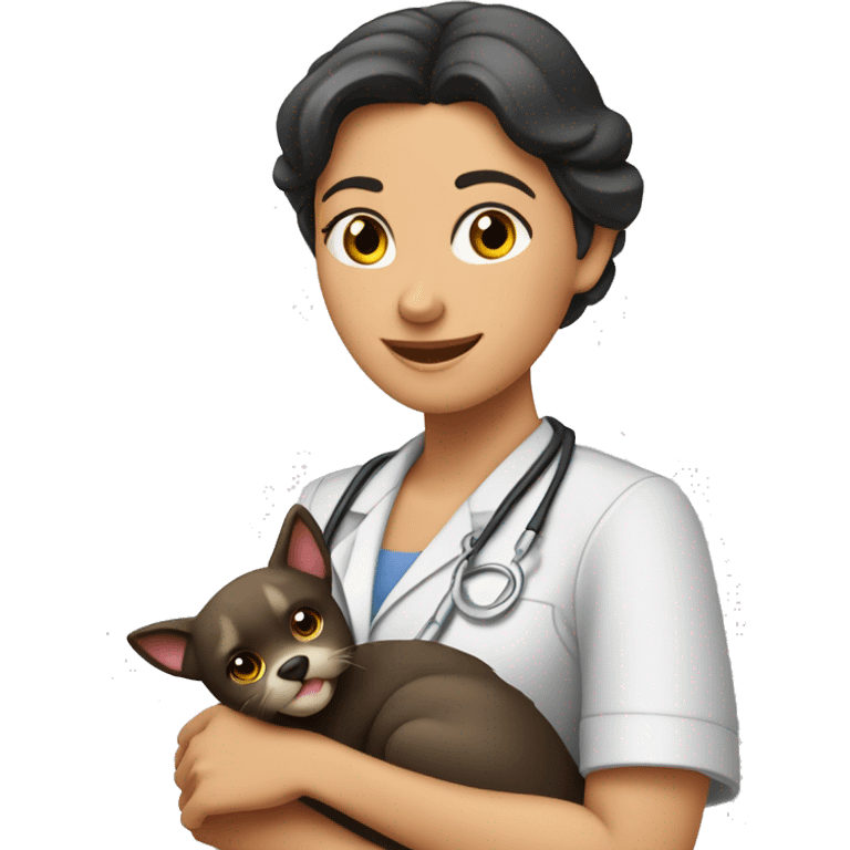 mujer morena pelinegra veterinaria con animales emoji