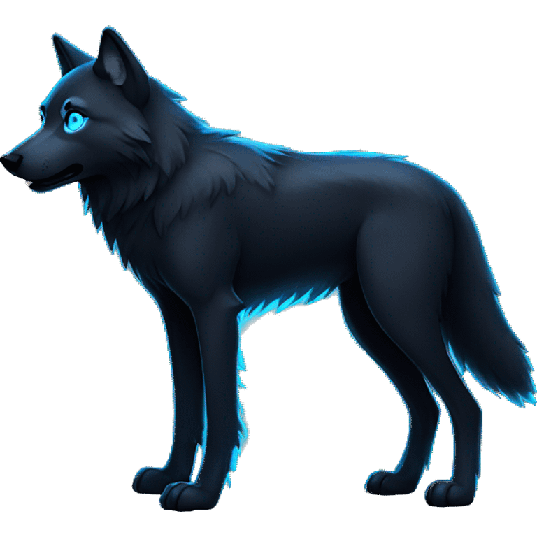 Black wolf with neon blue eyes full body emoji