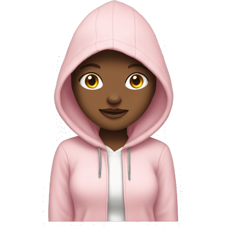 white girl wearing a light pink hoodie  emoji