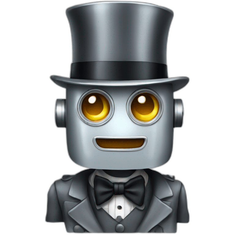 silver robot wearing a  bowler hat emoji