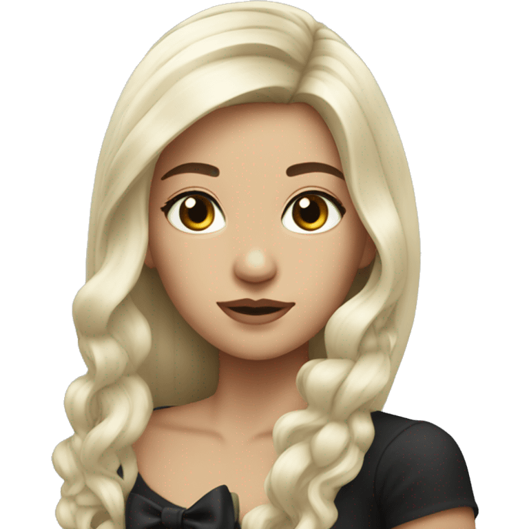 Girl with long platin hairs with black bow in her hair emoji