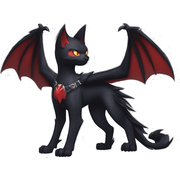 cool edgy black punk red nargacuga-raven-bat-cat-animal hybrid Fakemon collar full body emoji