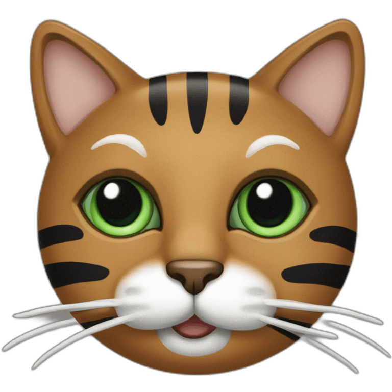 Brown cat with black stripes and white mustache and the contour of the white mouth and green eyeswith a brush emoji