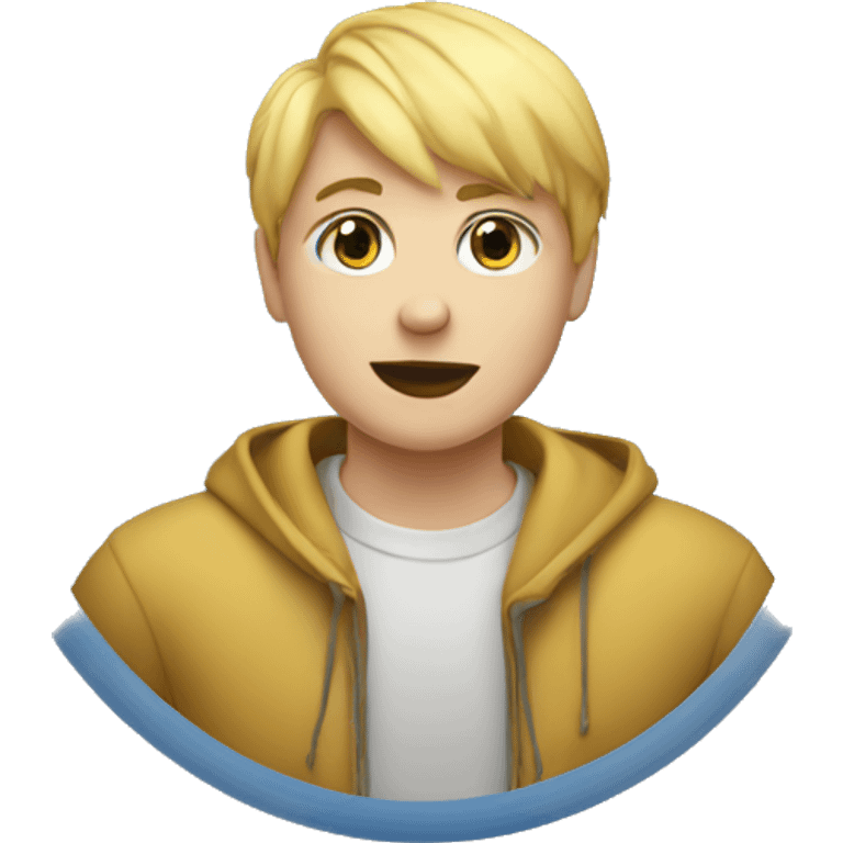 a blonde boy in a circle having a mac in fornt of him emoji