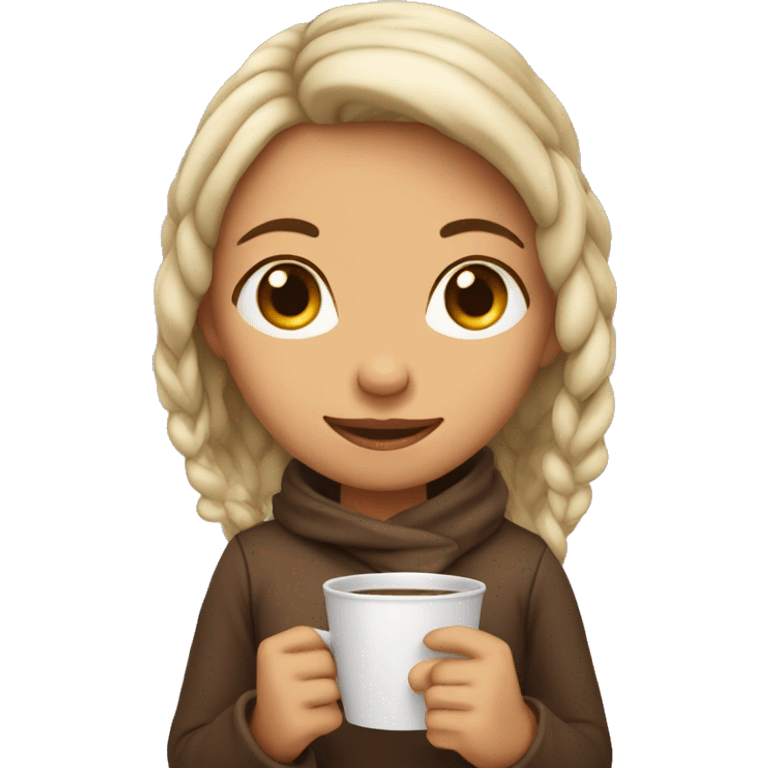 a cozy girl holding cup of a coffe emoji