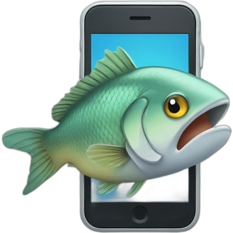 fish grabbing a mobile emoji