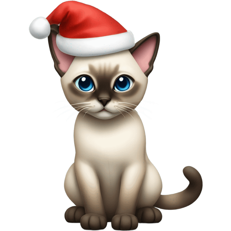 Siamese cat wearing a Santa hat emoji