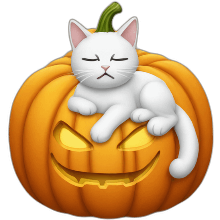 Cat tired on a pumpkin emoji