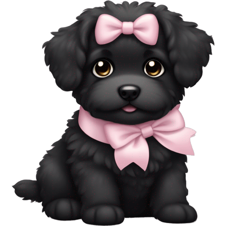 fluffy fat black puppy with pale pink bow emoji