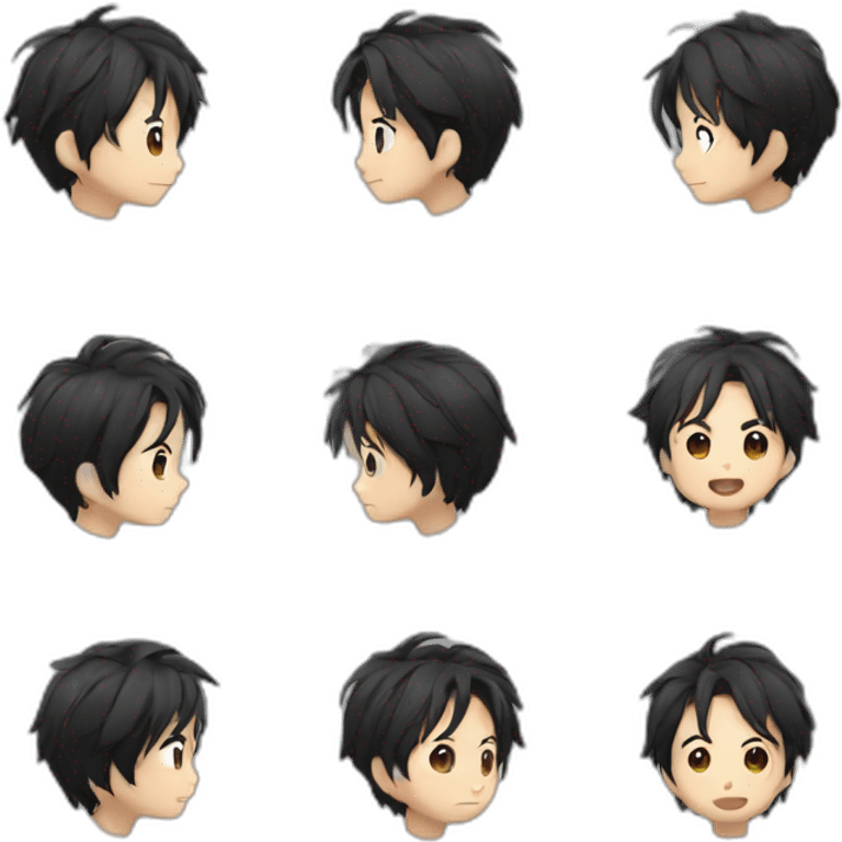 Anime boy black hair in different poses emoji