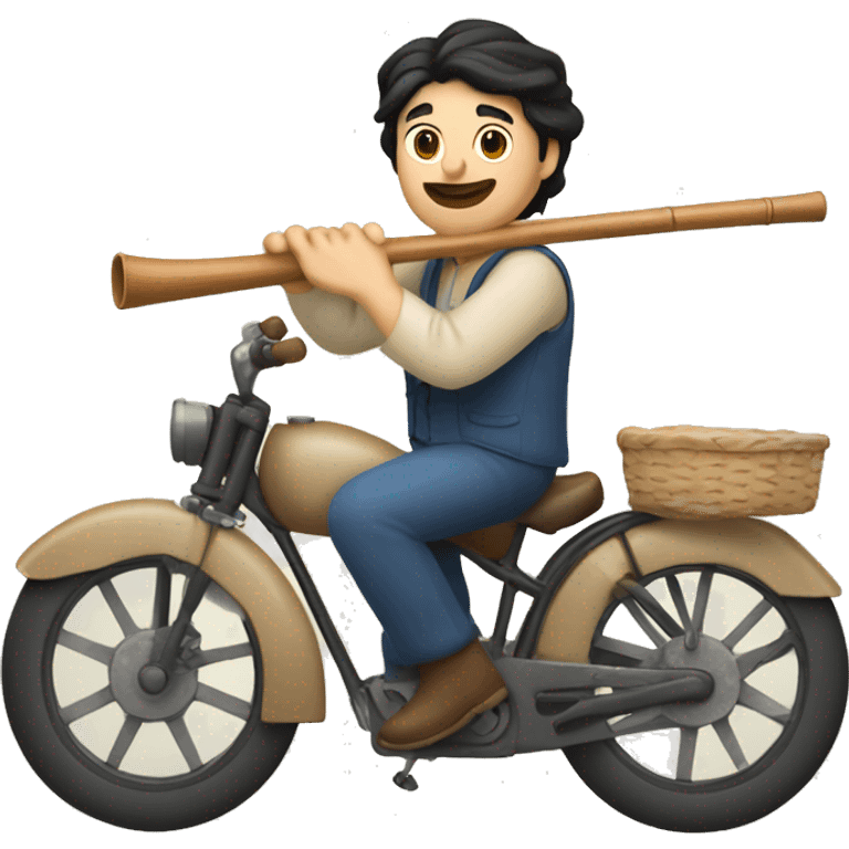 caucasian farmer with black hair performing with a flute on a bike emoji