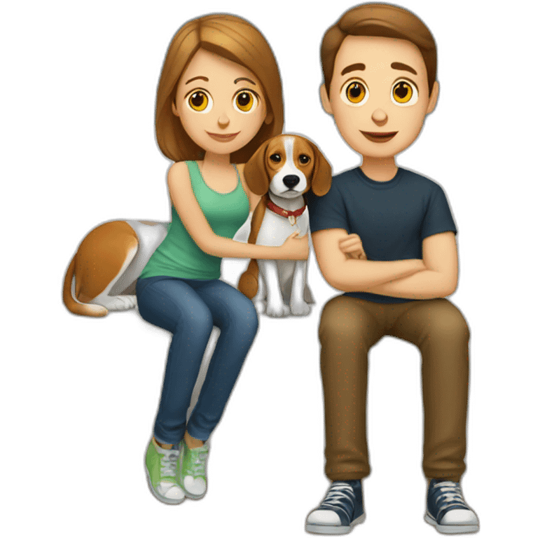 Brown hair White boy and girl with beagle Sit on couch emoji