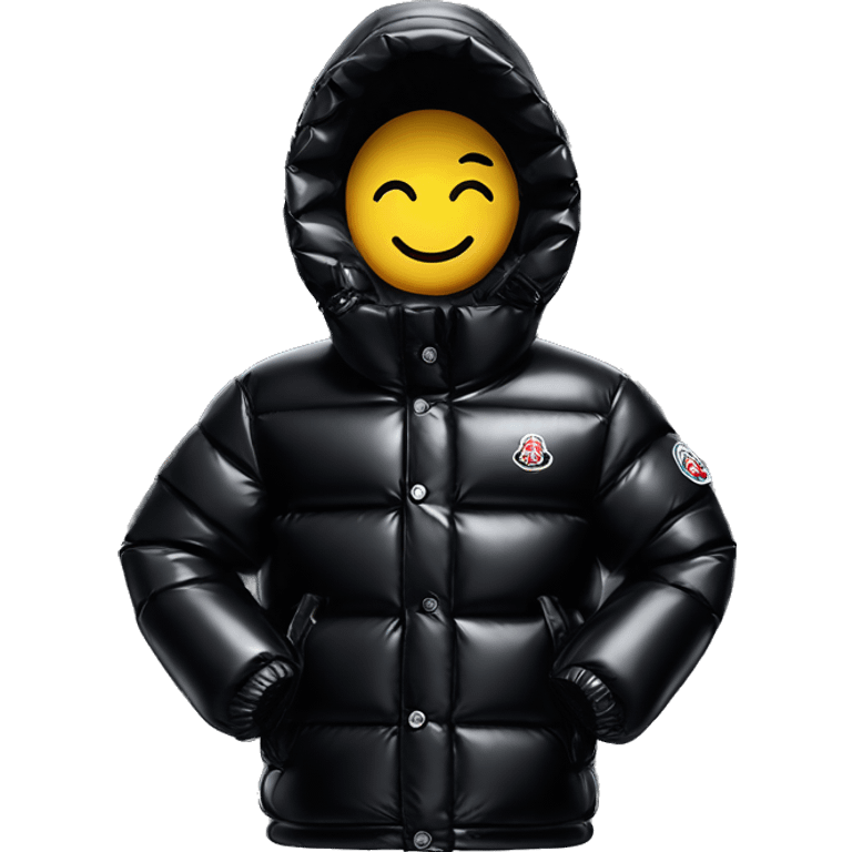 Moncler puffer jacket black shiny with logo emoji