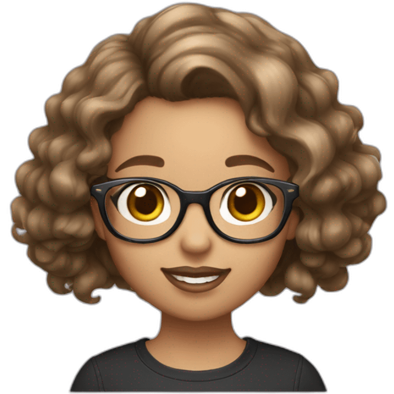 a girl with wavy hair glasses with the hello kittu raibon emoji