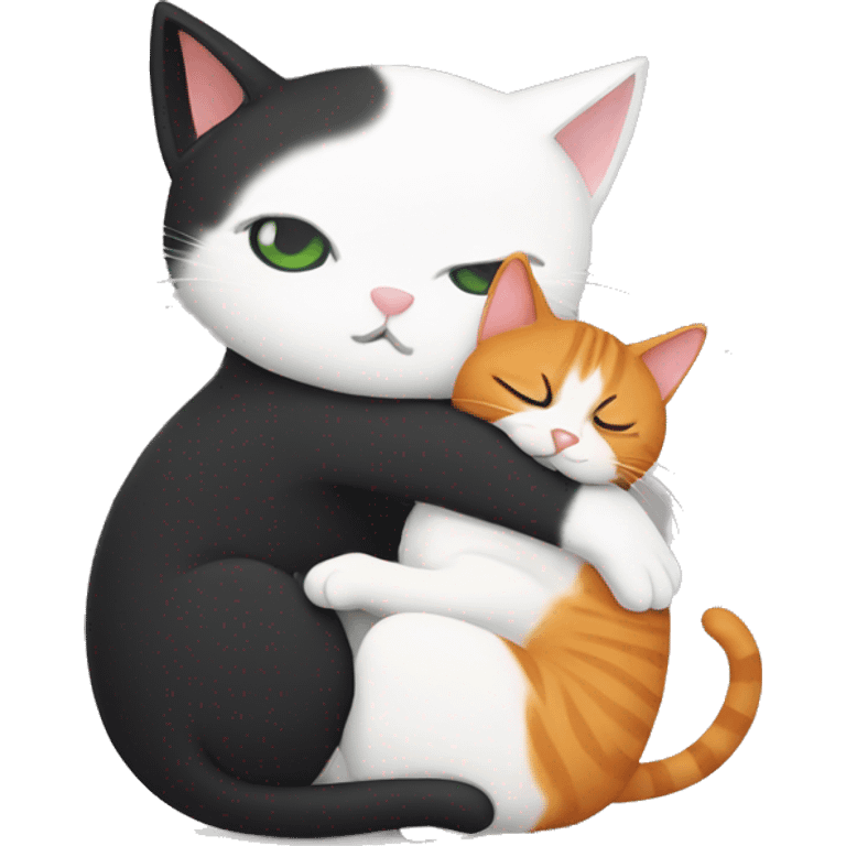 White&black cat hugging ginger cat  emoji